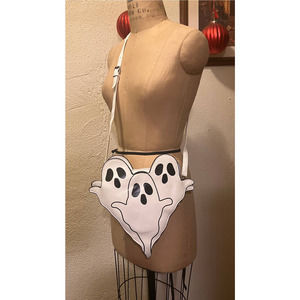 Halloween Ghost Trio Heart Shaped Crossbody Bag Black and White